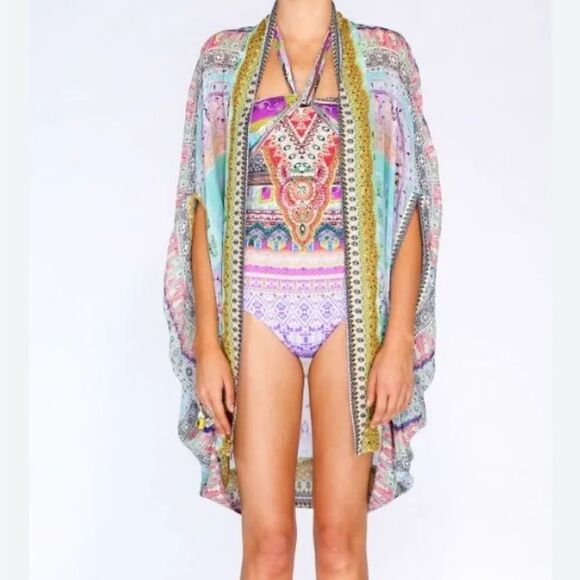 Camilla Tops - Camilla Silk Open Front Cardigan crystals one size